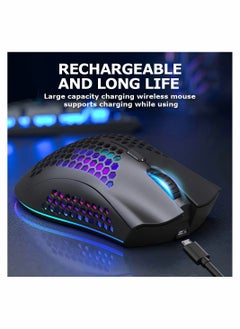 KASTWAVE ماوس ألعاب لاسلكي، ماوس ألعاب مع غطاء على شكل قرص العسل، 7 أزرار حساسة، إضاءة خلفية RGB، 3 نقطة لكل بوصة قابلة للتعديل، ماوس USB بصري لاسلكي مريح لأجهزة الكمبيوتر المحمول والكمبيوتر الشخصي وأجهزة الكمبيوتر المحمول  - Image 3