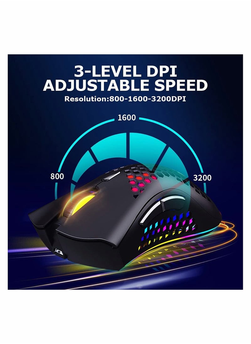 KASTWAVE - Wireless Gaming Mouse, Gaming Mice with Honeycomb Shell, 7 Sensitive Buttons, RGB Backlight, 3 Adjustable DPI, Ergonomic USB Optical Wireless Mouse for Laptop, PC, Computer, MacBook - Image 1