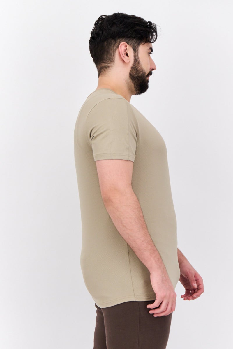 MOTION Men Sportswear Fit Short Sleeves Outdoor T-Shirt, Khaki - Image 2