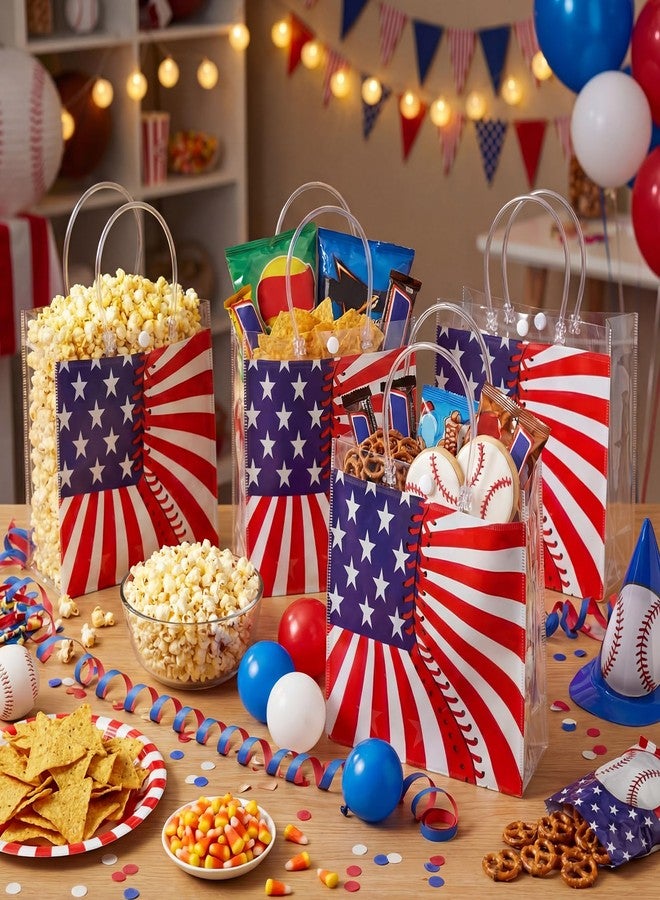 Sunnymove 12 Pcs 4th of July Patriotic Gift Bags with Handle Reusable PVC American Flag Treat Snack Candy Party Favor Bags Red White Blue Goodie Pouch for Independence Day 250th Anniversary Party Supplies - Image 4