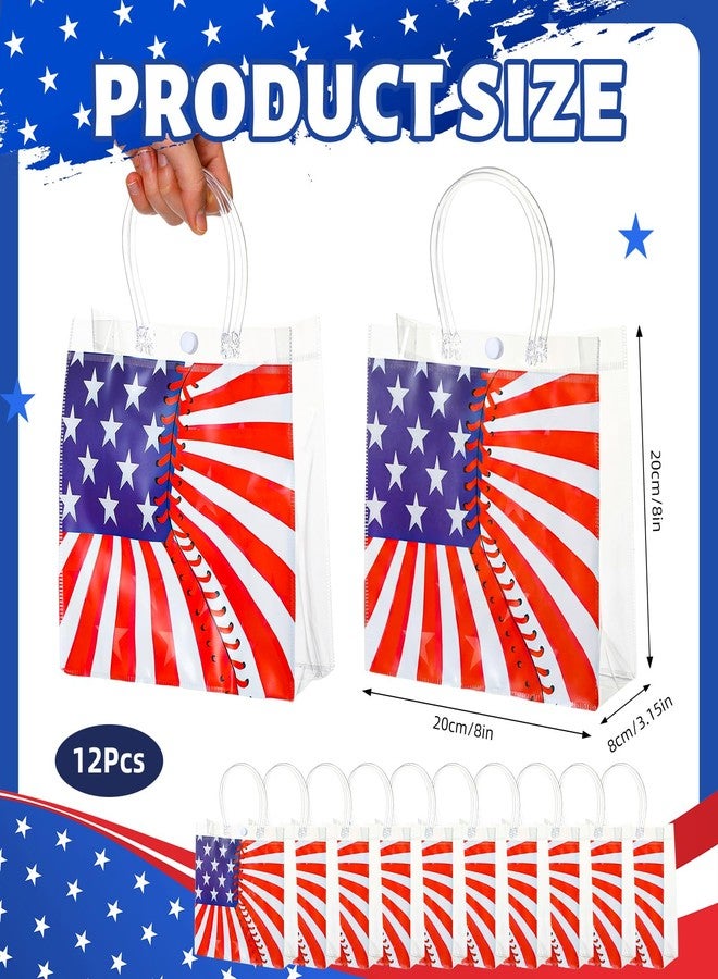 Sunnymove 12 Pcs 4th of July Patriotic Gift Bags with Handle Reusable PVC American Flag Treat Snack Candy Party Favor Bags Red White Blue Goodie Pouch for Independence Day 250th Anniversary Party Supplies - Image 2