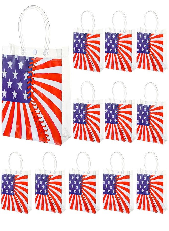 Sunnymove 12 Pcs 4th of July Patriotic Gift Bags with Handle Reusable PVC American Flag Treat Snack Candy Party Favor Bags Red White Blue Goodie Pouch for Independence Day 250th Anniversary Party Supplies - Image 1