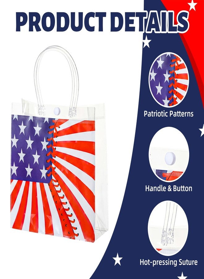 Sunnymove 12 Pcs 4th of July Patriotic Gift Bags with Handle Reusable PVC American Flag Treat Snack Candy Party Favor Bags Red White Blue Goodie Pouch for Independence Day 250th Anniversary Party Supplies - Image 3