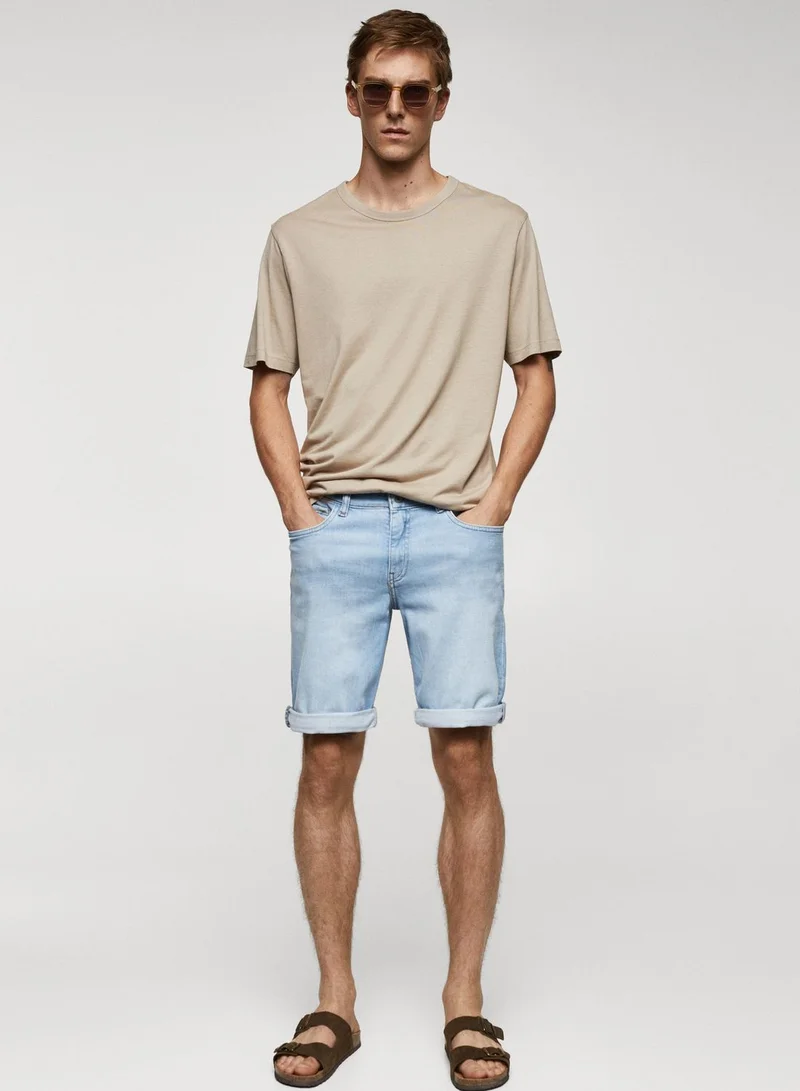 Mango Man Light Wash Denim Shorts