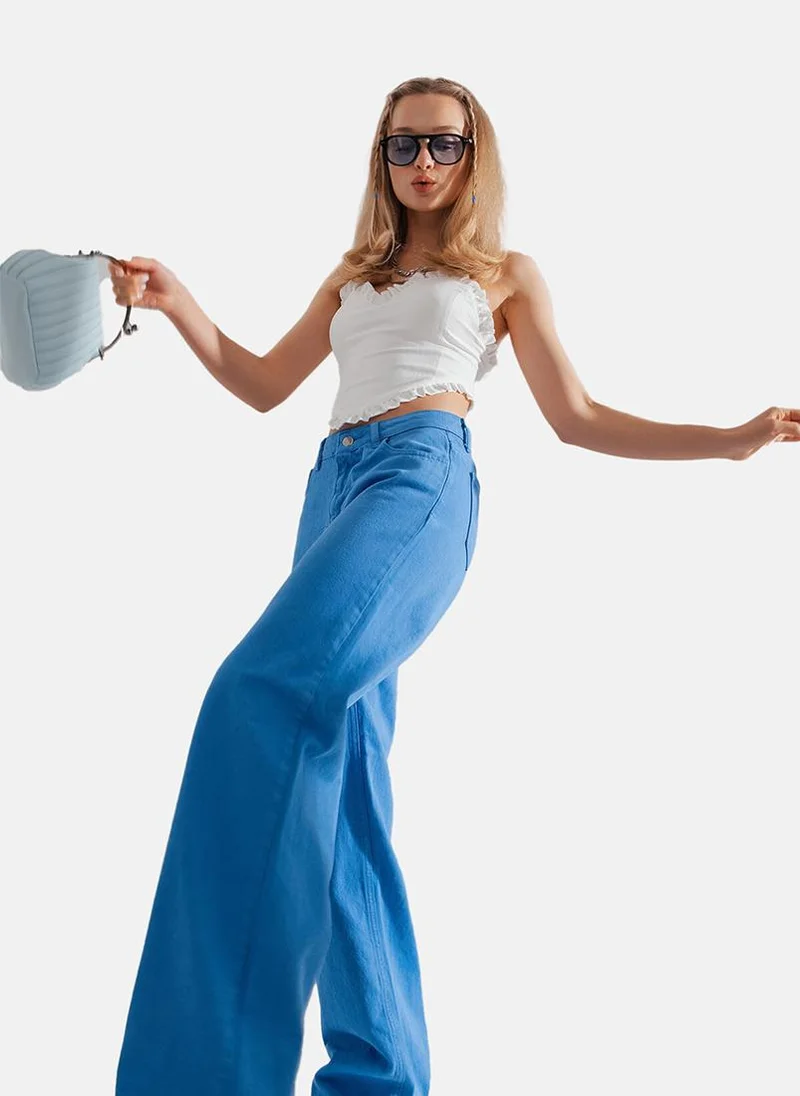 يونيكي Blue Wide Leg Clean Look High-Rise Jeans