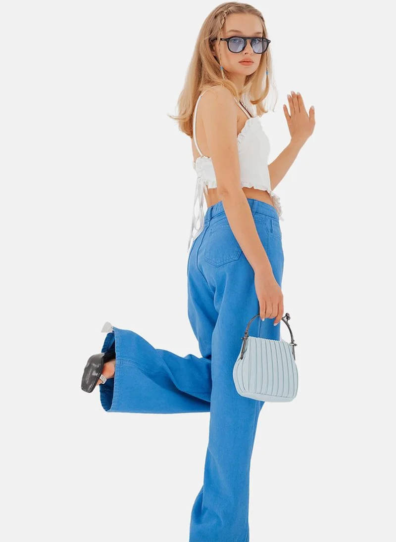 يونيكي Blue Wide Leg Clean Look High-Rise Jeans