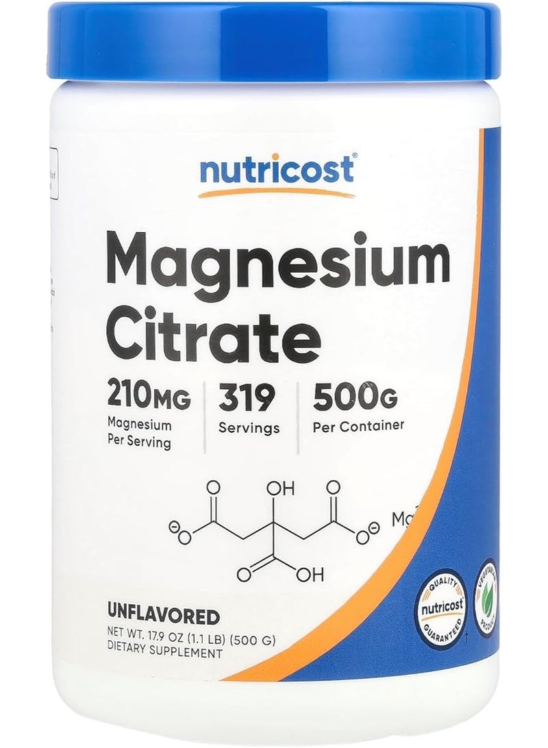 Nutricost, Magnesium Citrate, Unflavored , 210 mg, 17.9 oz (500 g) - Image 1