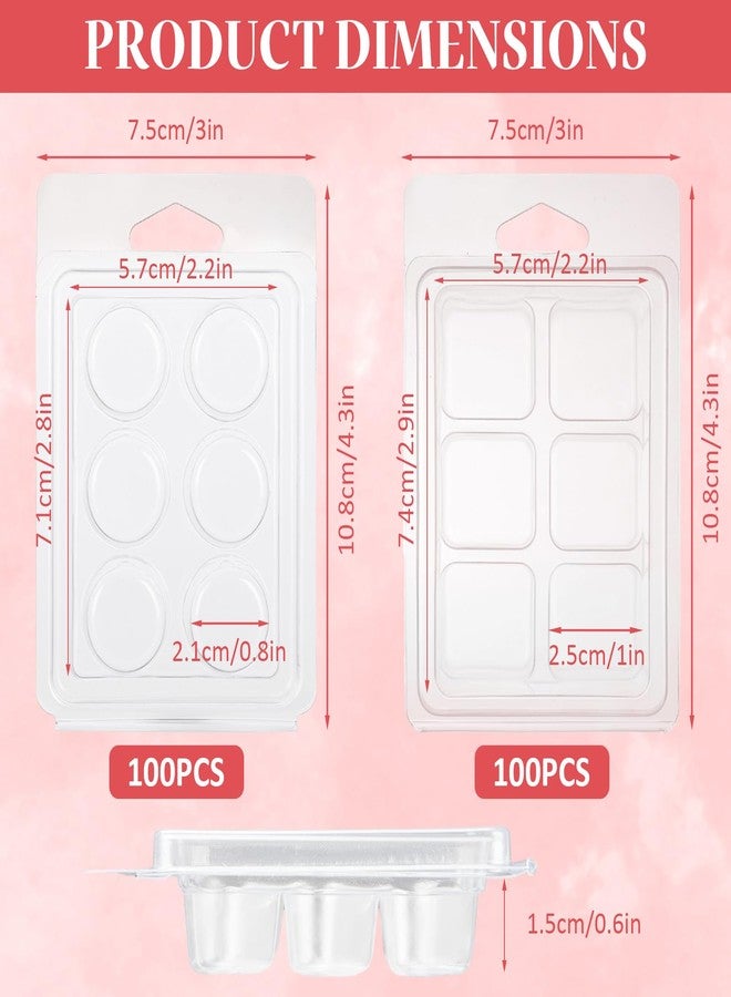 RHBLME 200 Pack Wax Melt Containers, 6-Cavity Clear Plastic Wax Melt Molds - Square & Round Shape Clamshells for Tarts & Candles - Image 2