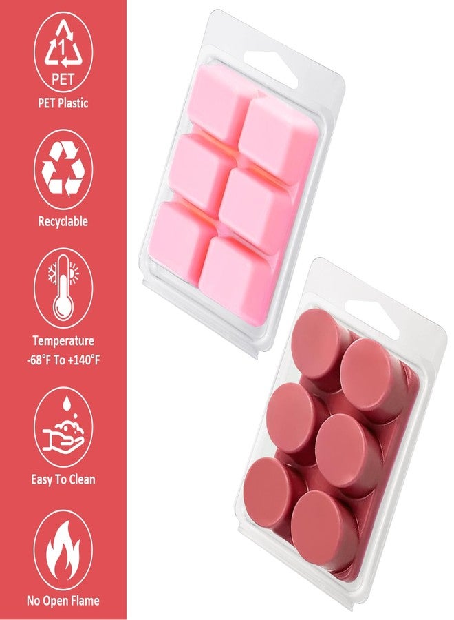 RHBLME 200 Pack Wax Melt Containers, 6-Cavity Clear Plastic Wax Melt Molds - Square & Round Shape Clamshells for Tarts & Candles - Image 3