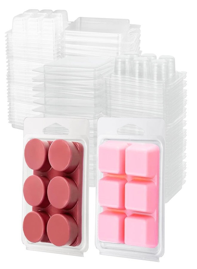 RHBLME 200 Pack Wax Melt Containers, 6-Cavity Clear Plastic Wax Melt Molds - Square & Round Shape Clamshells for Tarts & Candles - Image 1