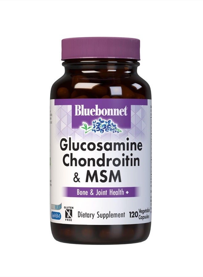 Bluebonnet Nutrition Glucosamine Chondroitin & MSM, Glucosamine, Bone & Joint Health*, Non-GMO, Gluten-Free, Soy-Free, Dairy-Free, 120 Vegetable Capsules, 40 Servings  - Image 1