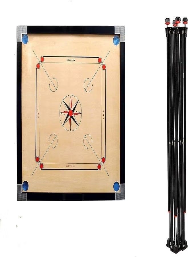 لوحة كاروم مع حامل وعملات معدنية ومضرب ومسحوق للأطفال والكبار (الحجم 32 × 32 بوصة) - Image 3