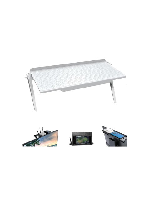 Creative Multifunctional Screen Top Shelf, 2024 Upgrade Monitor Topper Storage Rack, Adjustable TV Shelf, Monitor Shelf, TV Top Shelf, Cable Box Shelf for Wall Mounted TV (White, L)