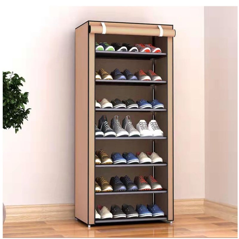 PENG GENERAL Shoe Rack, Peng General 7-Layer Stylish Shoe Organizer, Shoe Rack for Entryway Hallway Storage Furniture with Non-Woven Fabric Dustproof Cover, Open Shelves Perfect for organizing shoes (Brown) - Image 2