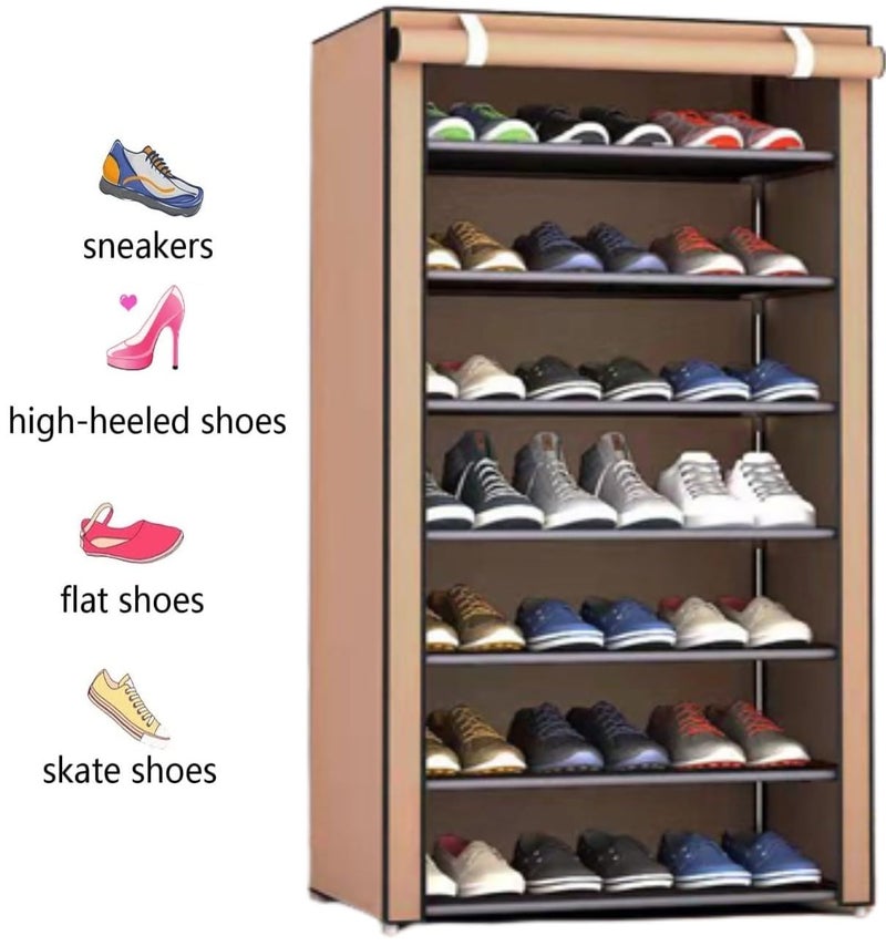 PENG GENERAL Shoe Rack, Peng General 7-Layer Stylish Shoe Organizer, Shoe Rack for Entryway Hallway Storage Furniture with Non-Woven Fabric Dustproof Cover, Open Shelves Perfect for organizing shoes (Brown) - Image 3