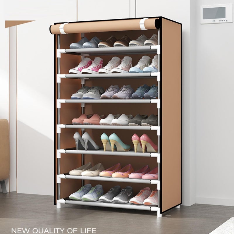 PENG GENERAL Shoe Rack, Peng General 7-Layer Stylish Shoe Organizer, Shoe Rack for Entryway Hallway Storage Furniture with Non-Woven Fabric Dustproof Cover, Open Shelves Perfect for organizing shoes (Brown) - Image 5