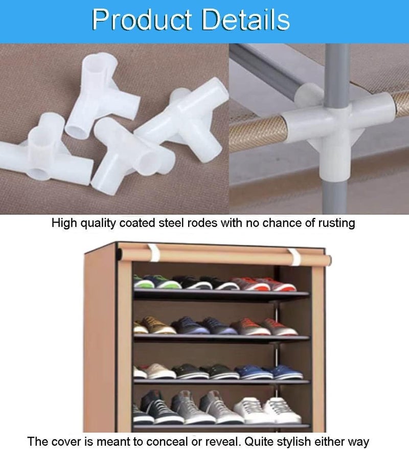 PENG GENERAL Shoe Rack, Peng General 7-Layer Stylish Shoe Organizer, Shoe Rack for Entryway Hallway Storage Furniture with Non-Woven Fabric Dustproof Cover, Open Shelves Perfect for organizing shoes (Brown) - Image 4