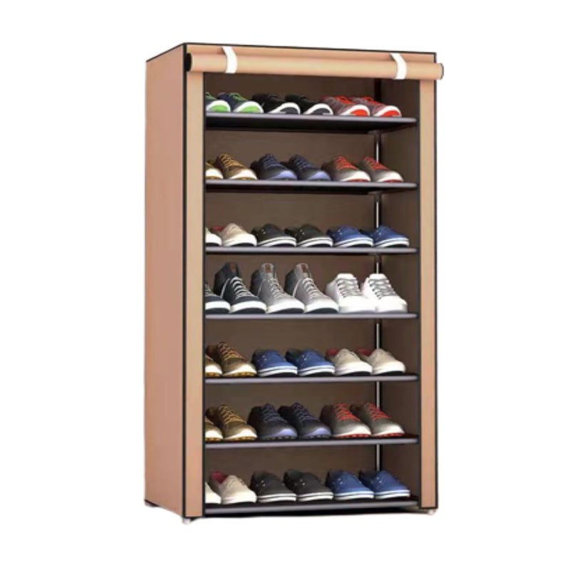 PENG GENERAL Shoe Rack, Peng General 7-Layer Stylish Shoe Organizer, Shoe Rack for Entryway Hallway Storage Furniture with Non-Woven Fabric Dustproof Cover, Open Shelves Perfect for organizing shoes (Brown) - Image 1