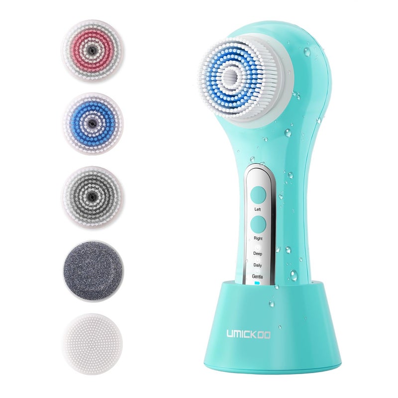 UMICKOO Face Scrubber ExfoliatorFacial Cleansing Brush Rechargeable IPX7 Waterproof with 5 Brush HeadsElectric Face Spin Brush for Exfoliating Massaging and Deep Cleansing
