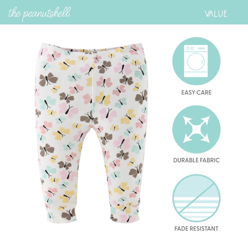 The Peanut Shell The Peanutshell 5 Pack Baby Girl Pants Set - 100% Cotton Toddler Pants for Girls, 6-9 Month Clothes for Toddlers and Babies - Butterfly Kisses Multicolor - Image 4