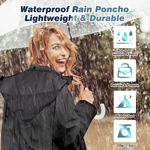 LAMA Womens Long Raincoats Rain Jacket Waterproof Packable Outdoor Hooded Windbreaker Lightweight Adjustable Waist for Outdoors(Black, XL) - Image 2