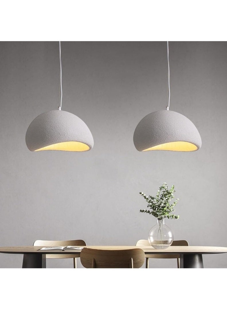Wabi Sabi Resin Pendant Light Stone Look Japanese Hanging Lamp E27 Adjustable Ceiling Light with 3000K Warm White Bulb for Dining Kitchen Home Restaurant - Matte White - 40cm - Image 5