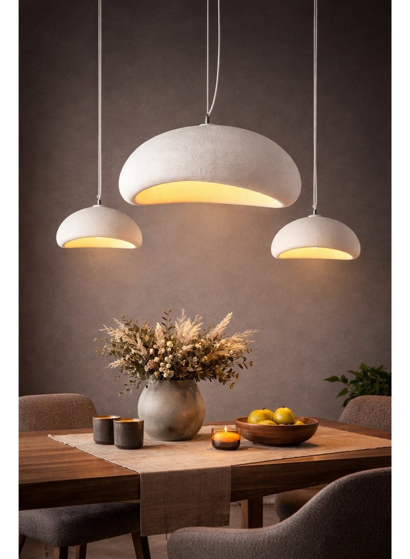 Wabi Sabi Resin Pendant Light Stone Look Japanese Hanging Lamp E27 Adjustable Ceiling Light with 3000K Warm White Bulb for Dining Kitchen Home Restaurant - Matte White - 40cm - Image 2