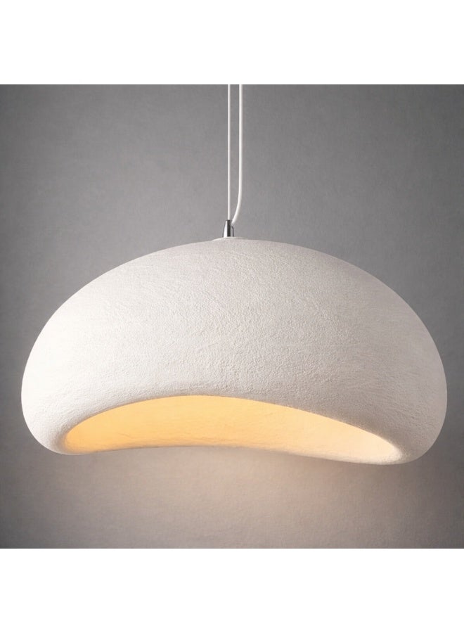 Wabi Sabi Resin Pendant Light Stone Look Japanese Hanging Lamp E27 Adjustable Ceiling Light with 3000K Warm White Bulb for Dining Kitchen Home Restaurant - Matte White - 40cm - Image 1
