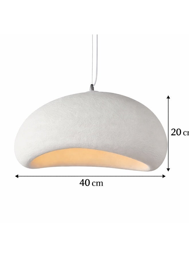 Wabi Sabi Resin Pendant Light Stone Look Japanese Hanging Lamp E27 Adjustable Ceiling Light with 3000K Warm White Bulb for Dining Kitchen Home Restaurant - Matte White - 40cm - Image 3