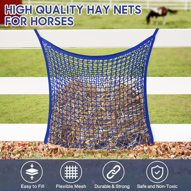 2 PCS Slow Feed Hay Net, Hay Bags for Horses with Large Capacity,Feed Bag Easy to Hang, Nets for Horse Feeder Full Day Feeding Horse Goat Stall Trailer (Blue,80CM x 90CM) - Image 1