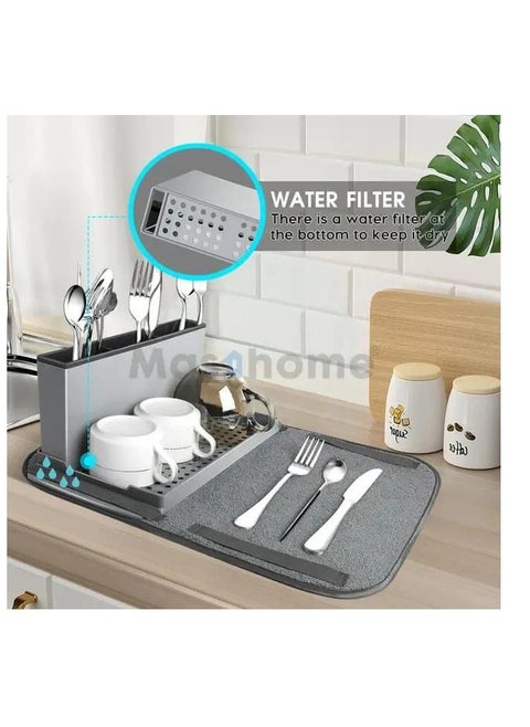 Drying mat dish towel, organizer of plates, cups, spoons, forks and knives
