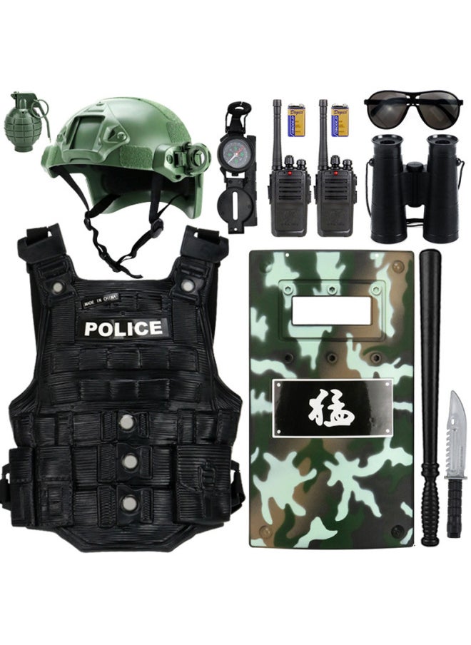 Children's Toy Suit Small Police Toy Soft Play Simulation Real Small Special Police Level 3 A Full Suit-Color:Green Half Helmet Tiger Spot 11-piece Set  - Image 1