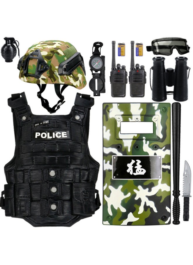 Children's Toy Suit Small Police Toy Soft Play Simulation Real Small Special Police Level 3 A Full Suit-Color:Green Half Helmet Tiger Spot 11-piece Set  - Image 4