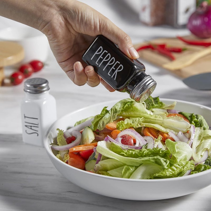 dopeca Salt and Pepper Shakers Set, 2.7oz Glass Salt Shaker with Stainless Steel Lid, Black and White Modern Kitchen Decor and Accessories, Cute Salt and Pepper Set for Kitchen or Restaurant - Image 2