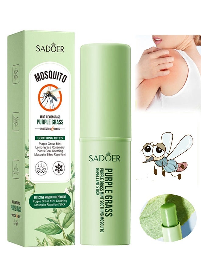 SADOER Purple Grass Mint Soothing Mosquito Repellent Stick，Mosquito Bite Itch Relief, Organic Afterbite Insect Bite Treatment, Anti Itch Cream, Bug Bite Relief, Easy to Carry Travel Stick - Image 1