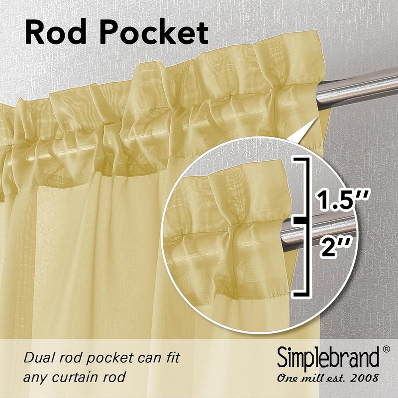 SimpleBrand Yellow Sheer Curtains 63 Inch Length 2 Panels, Rod Pocket Solid Color Window Sheer Curtain Panels, Elegant Curtains & Drapes for Living Room, Bedroom (42" W x 63" L) - Image 2