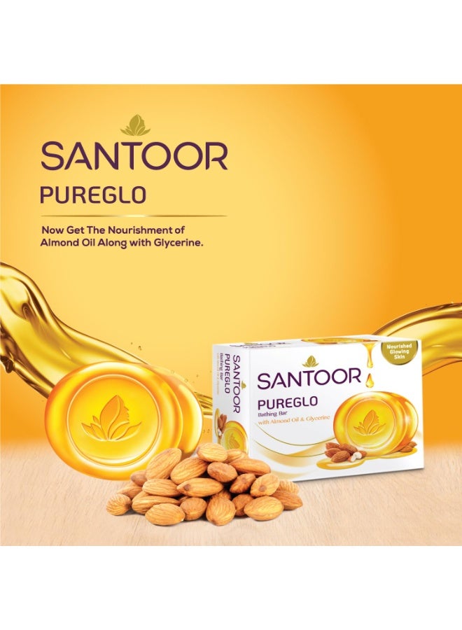 Santoor PureGlo Glycerine Soap with Almond Oil and Glycerine, 125g (Pack of 6) for Nourished Glowing Skin - Image 3