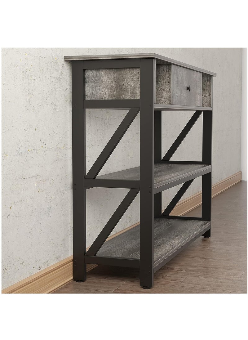 SKY-TOUCH Console Table with Drawer Industrial Wooden 3-layer Shelf for Living Room Couch Foyer and Kitchen Counter 39" Grey Oak  - Image 5