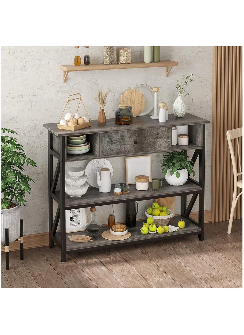 SKY-TOUCH Console Table with Drawer Industrial Wooden 3-layer Shelf for Living Room Couch Foyer and Kitchen Counter 39" Grey Oak  - Image 2