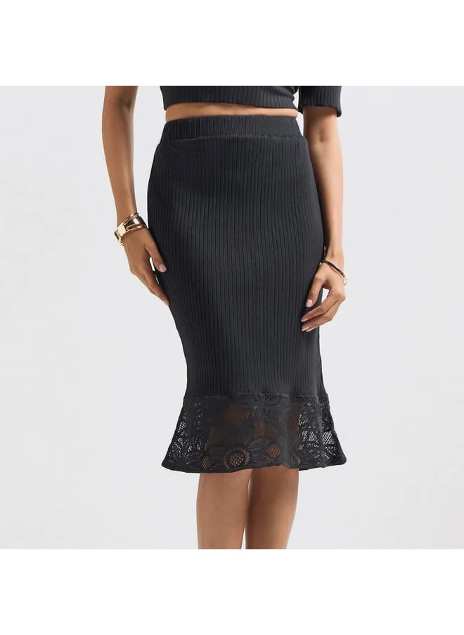 FAV Textured Pencil Skirt with Elasticated Waistband