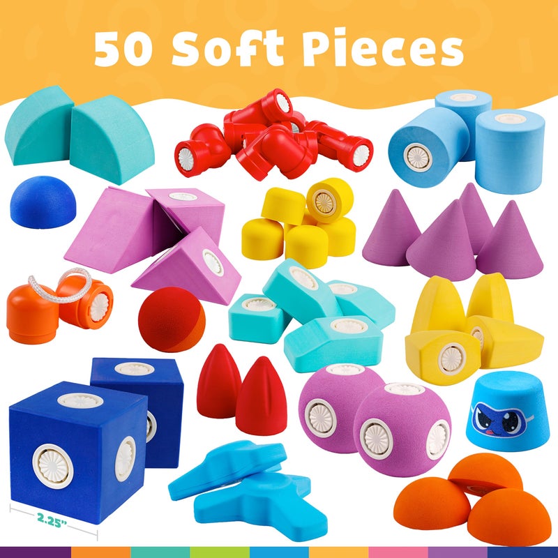 Blockaroo Magnetic Foam Bath Building Blocks - 50-Piece Trunk Set, Preschool Toys, Bathtub Toys, Sensory Toys, Engineering Toys for Kids 3-5 - Image 5