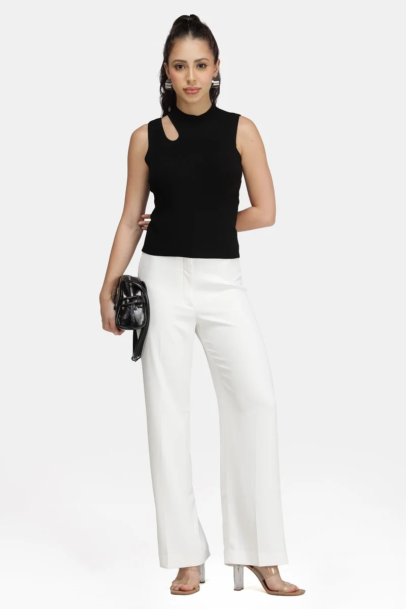 فيرجيو Solid Viscose Asymmetric Cut-Out Flat Knit Tank for Women