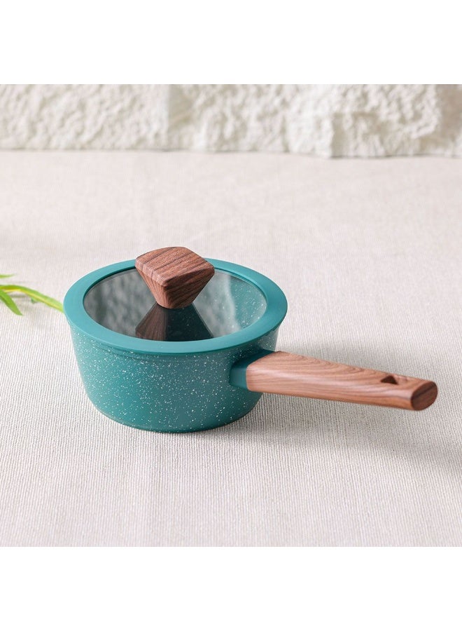 DANUBE HOME Chef's Delight Florin Sauce Pan with Marble Coating – Non-Stick, PFOA-Free, Durable Cookware for Easy Cooking – Perfect for Home, Kitchen, Gas & Induction Stoves 16x7.5cm - Green - Image 1