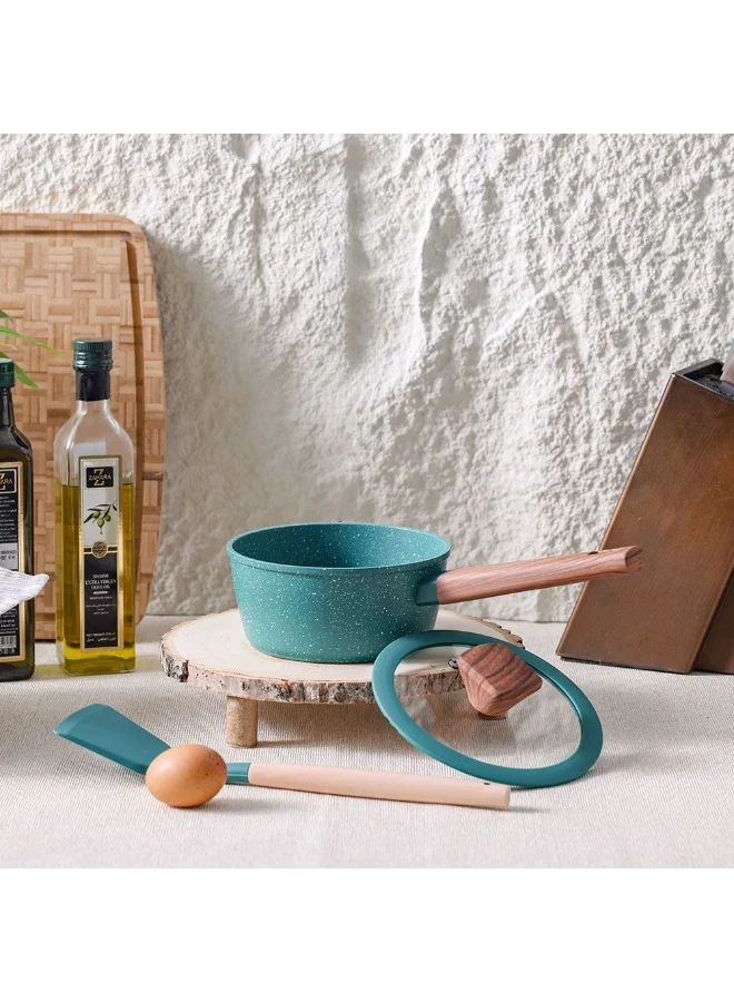 DANUBE HOME Chef's Delight Florin Sauce Pan with Marble Coating – Non-Stick, PFOA-Free, Durable Cookware for Easy Cooking – Perfect for Home, Kitchen, Gas & Induction Stoves 16x7.5cm - Green
