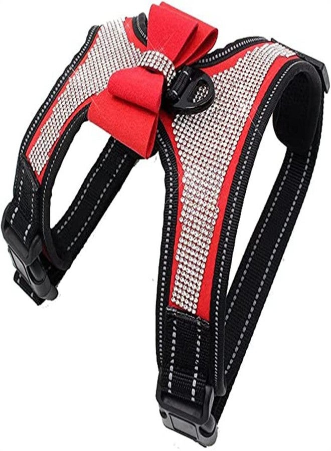 TELEYI Red Bling Girl Dog Harness,Rhinestone Cat Bow Tie Frenchie Vest Harnesses Female Puppy Kitty Cute Fancy Sparkling Pretty Crystal Diamond for Small Pet Yorkie Chihuahua,S - Image 1