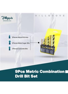 Hillgrove HGCM578M3 9Pcs Combination Metric Drill Bit Set of HSSWoodMasonry for Hole in MetalConcreteWood  - Image 2