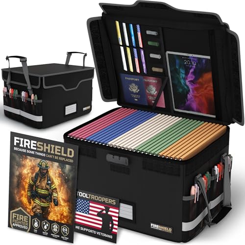 TOOLTROOPERS FIRESHIELD PRO 5200°F Fireproof Document Box with Lock – Portable Water Resistant File Organizer for Hanging/Legal Folders – Safe Storage for Home, Office or Travel – Black, Size: 16.1" x 12.9" x 11" - Image 1