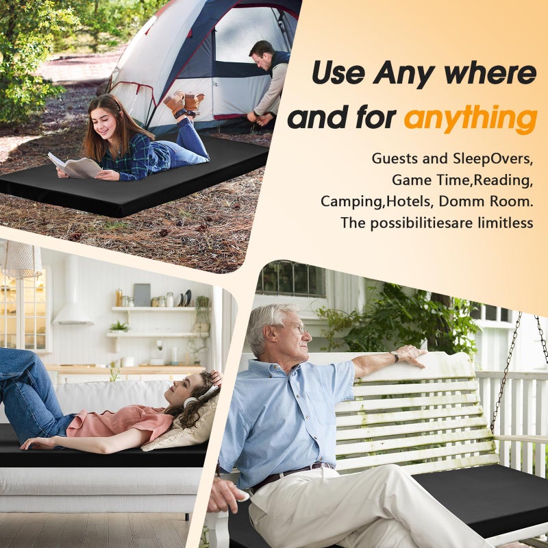 CYMULA Camping Cot Mattress 2in Memory Foam Sleeping Pad,Soft Warm Non-Slip Camping Topper with Retaining for Adults,Portable Roll up Pad for Travel(75 x30)ï¼ˆonly Mattressï¼‰ - Image 4