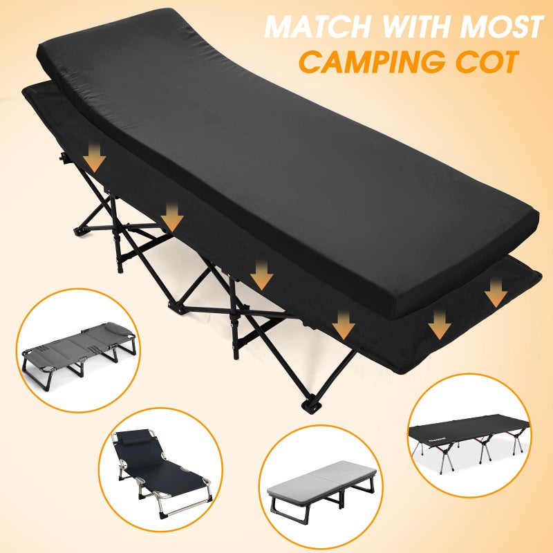 CYMULA Camping Cot Mattress 2in Memory Foam Sleeping Pad,Soft Warm Non-Slip Camping Topper with Retaining for Adults,Portable Roll up Pad for Travel(75 x30)ï¼ˆonly Mattressï¼‰ - Image 3