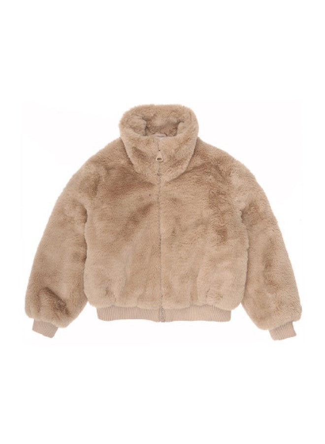 Zara korean-style Minimalist Solid Color Stand Collar Jacket For Kids - Warm & Stylish - Image 1